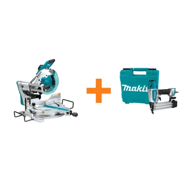 Makita 15 Amp 10 in. Dual Bevel Sliding Compound Miter Saw with Laser with Bonus Pneumatic 2 in. 18-Gauge Brad Nailer