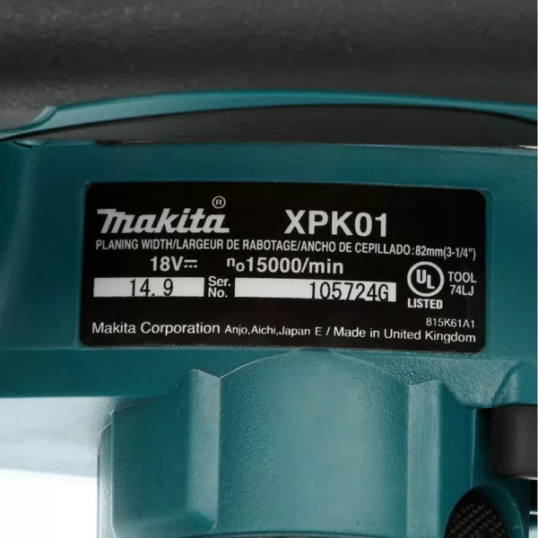 Makita 18V LXT Lithium-Ion Cordless 3-1/4 in. Planer, Tool Only with bonus 18-Volt 5.0Ah LXT Lithium-Ion Battery