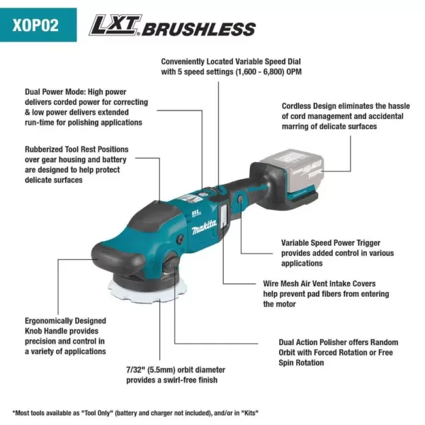 Makita 18-Volt LXT Lithium-Ion Brushless Cordless 5 in./6 in. Dual Action Random Orbit Polisher (Tool Only)