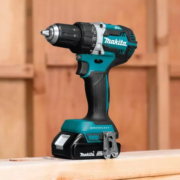 Makita 18-Volt LXT Lithium-Ion Compact Brushless Cordless 1/2 in. Driver-Drill Kit w/ (2) Batteries (2.0Ah), Charger, Bag