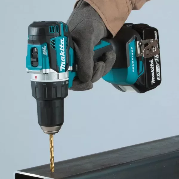 Makita 18-Volt LXT Lithium-Ion Compact Brushless Cordless 1/2 in. Driver-Drill Kit with Two 5.0 Ah Batteries, Charger, Bag