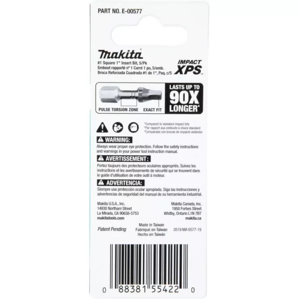 Makita IMPACT XPS #1 Square 1 in. Insert Bit (5-Pack)