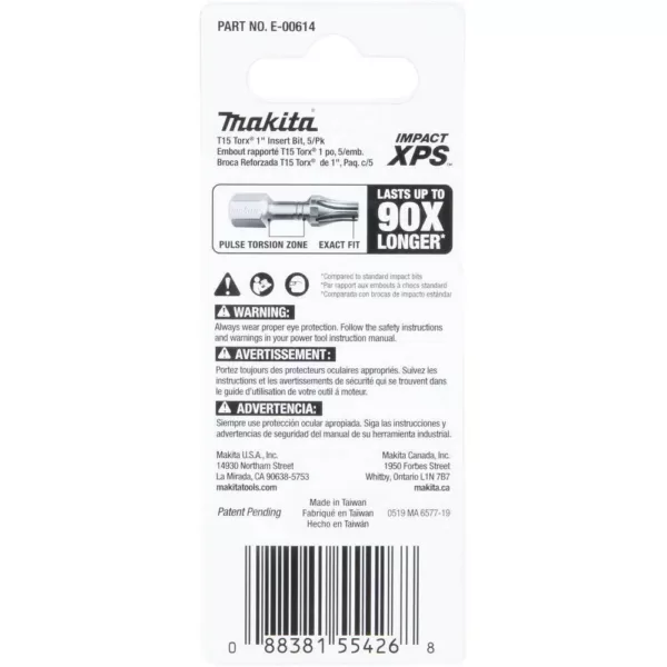 Makita IMPACT XPS T15 Torx 1 in. Insert Bit (5-Pack)