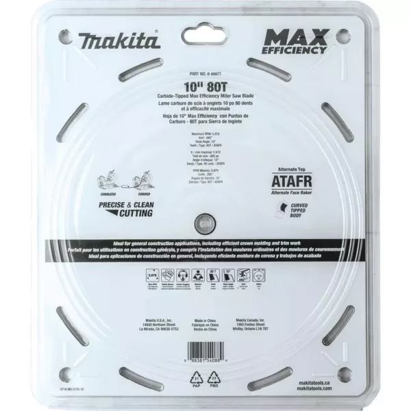 Makita 10 in. 80T Carbide-Tipped Max Efficiency Miter Saw Blade