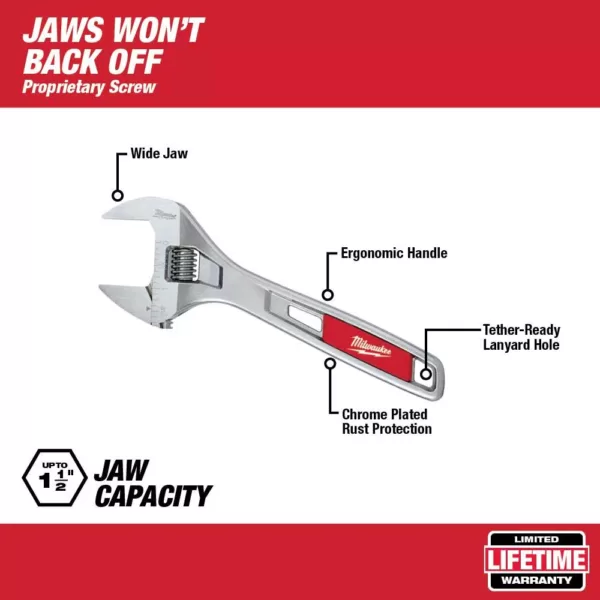 Milwaukee 8 in. Wide Jaw Adjustable Wrench