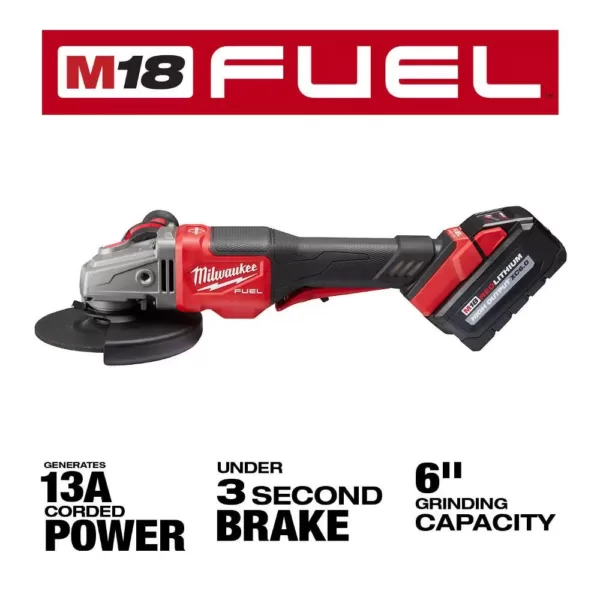 Milwaukee M18 FUEL 18-Volt Lithium-Ion Brushless Cordless 4-1/2 in./6 in. Grinder with Paddle Switch Kit and Two 6.0 Ah Battery