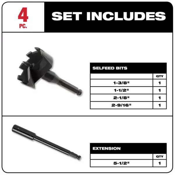 Milwaukee Selfeed High-Speed Steel Wood Boring Bit Set (4-Piece)