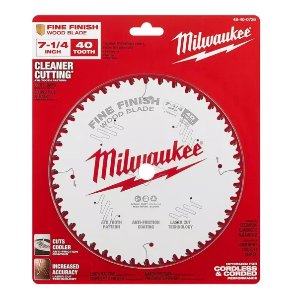 Milwaukee 7-1/4 in. x 40-Tooth Fine Finish Circular Saw Blade