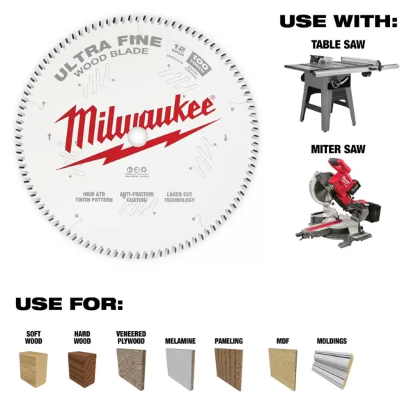 Milwaukee 12 in. x 100-Tooth Ultra Fine Finish Circular Saw Blade