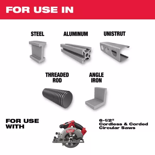 Milwaukee 6-1/2 in. x 48 Carbide Teeth Metal Cutting Circular Saw Blade