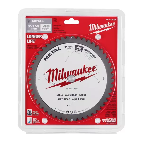 Milwaukee 7-1/4 in. x 48 Carbide Teeth Metal Cutting Circular Saw Blade