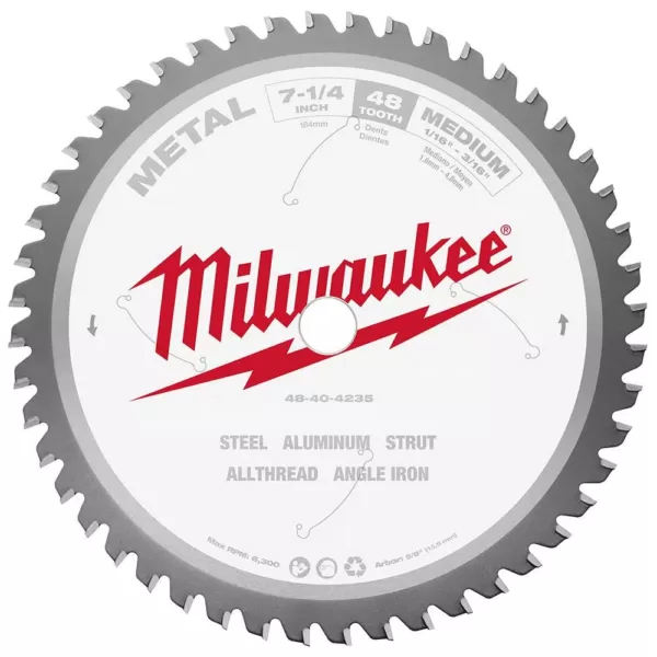 Milwaukee 7-1/4 in. x 48 Carbide Teeth Metal Cutting Circular Saw Blade