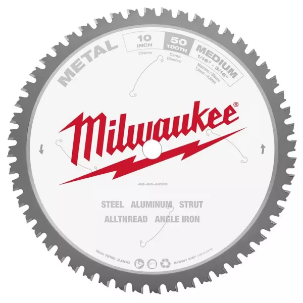 Milwaukee 10 in. x 50 Carbide Teeth Metal Cutting Circular Saw Blade