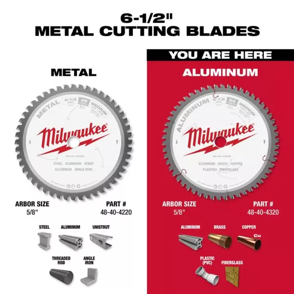 Milwaukee 6-1/2 in. x 54 Carbide Teeth Aluminum Cutting Circular Saw Blade