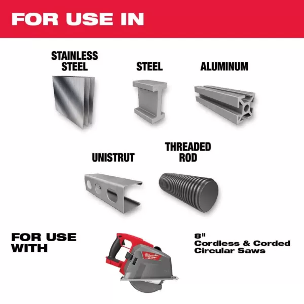 Milwaukee 8 in. x 42 Carbide Teeth Metal & Stainless Cutting Circular Saw Blade