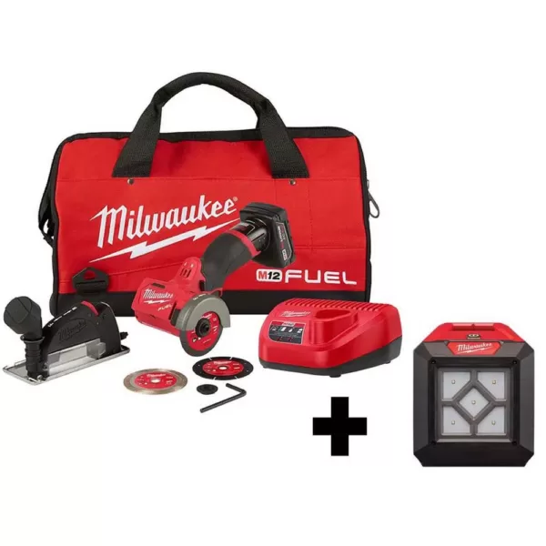 Milwaukee M12 FUEL 12-Volt 3 in. Lithium-Ion Brushless Cordless Cut Off Saw Kit with M12 Flood Light