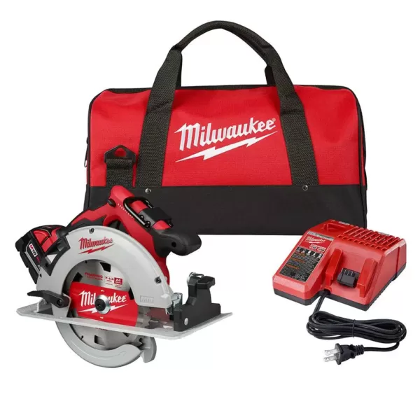 Milwaukee M18 18-Volt Lithium-Ion Brushless Cordless 7-1/4 in. Circular Saw Kit with 1 Battery 5.0Ah, Charger and Bag