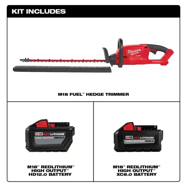 Milwaukee M18 FUEL 18-Volt Lithium-Ion Brushless Cordless Hedge Trimmer with 12 Ah and 8 Ah Batteries