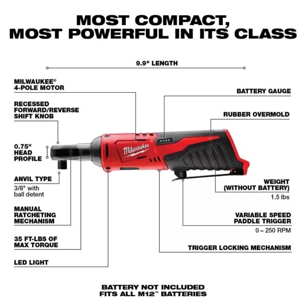 Milwaukee M12 12-Volt Lithium-Ion Cordless 3/8 in. Ratchet & FUEL 1/4 in. Impact Driver Combo Kit with (1) 2.0Ah Battery & Charger