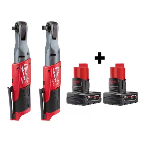 Milwaukee M12 FUEL 12-Volt Lithium-Ion Brushless Cordless 3/8 in. and 1/2 in. Ratchet with two 3.0 Ah Batteries