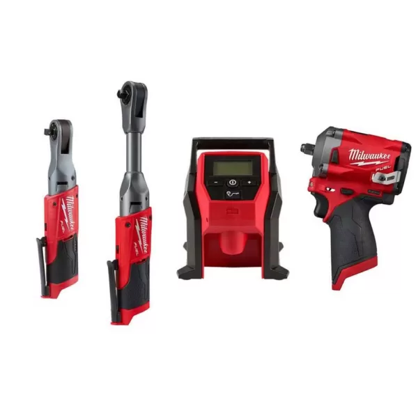 Milwaukee M12 FUEL 12-Volt Lithium-Ion Brushless Cordless 3/8 in. Ratchet and Impact and Inflator Combo Kit (Tool-Only Kit)