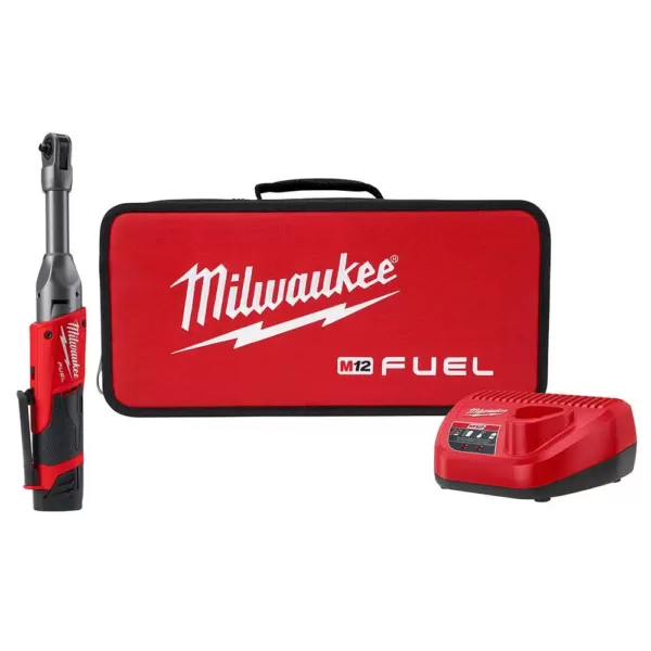 Milwaukee M12 FUEL 12-Volt Lithium-Ion Brushless Cordless 1/4 in. Extended Reach Ratchet Kit with One 2.0 Ah Batteries