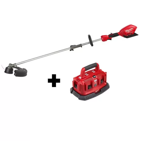 Milwaukee M18 FUEL 18-Volt Lithium-Ion Cordless Brushless String Trimmer with Attachment Capability with M18 6-Port BatteryCharger