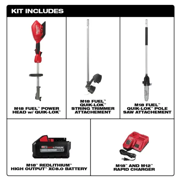 Milwaukee M18 FUEL 18-Volt Lithium-Ion Brushless Cordless String Trimmer Kit with M18 FUEL 10 in. Pole Saw Attachment