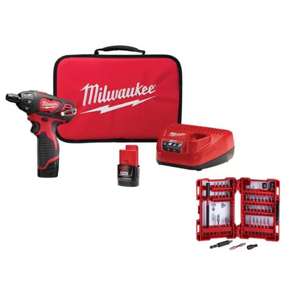 Milwaukee M12 12-Volt Lithium-Ion Cordless 1/4 in. Hex Screwdriver Kit with SHOCKWAVE Driver Bit Set (45-Piece)