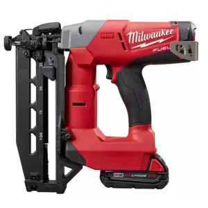 Milwaukee M18 FUEL 18-Volt Lithium-Ion Brushless 16-Gauge Cordless Straight Finish Nailer Kit w/One 2.0 Ah Battery, Charger & Bag