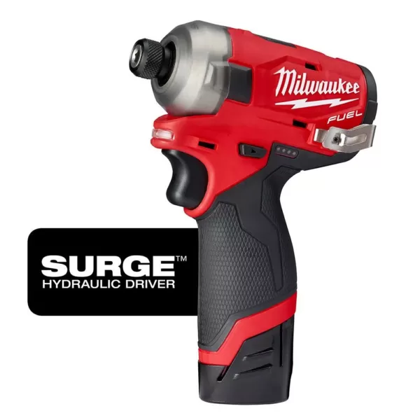 Milwaukee M12 FUEL SURGE 12-Volt Lithium-Ion Brushless Cordless 1/4 in. Hex Impact Driver Kit W/ M12 Hackzall