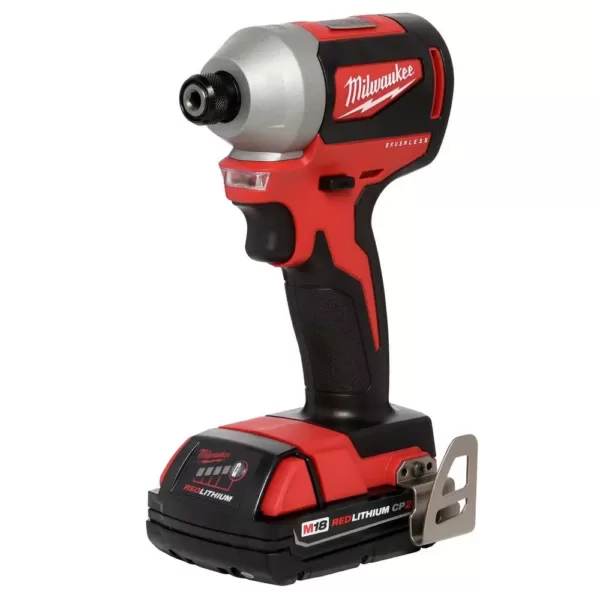 Milwaukee M18 18-Volt Lithium-Ion Brushless Cordless 1/4 in. Impact Driver Kit with Two 2.0 Ah Batteries, Charger and Hard Case