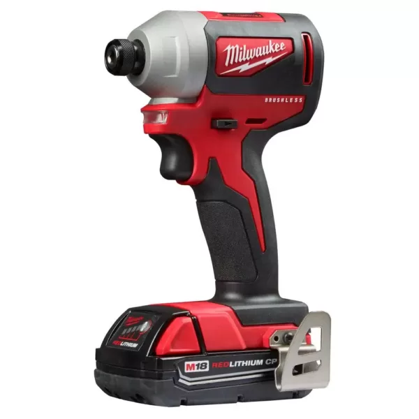 Milwaukee M18 18-Volt Lithium-Ion Brushless Cordless 1/4 in. Impact Driver Kit with Two 2.0 Ah Batteries, Charger and Hard Case