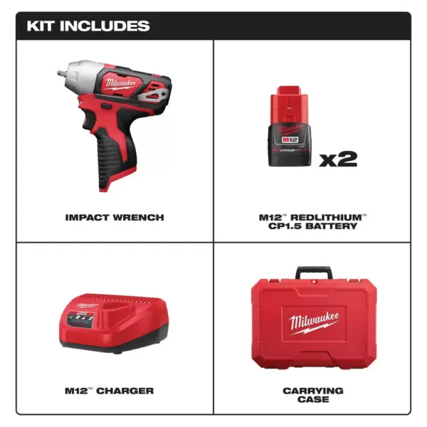 Milwaukee M12 12-Volt Lithium-Ion Cordless 1/4 in. Impact Wrench Kit W/ (2) 1.5Ah Batteries, Charger & Hard Case