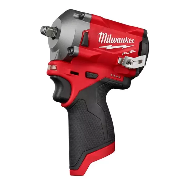 Milwaukee M12 FUEL 12-Volt Lithium-Ion Brushless Cordless Stubby 3/8 in. Impact Wrench & 1/4 in. Ratchet with Two 3.0Ah Batteries