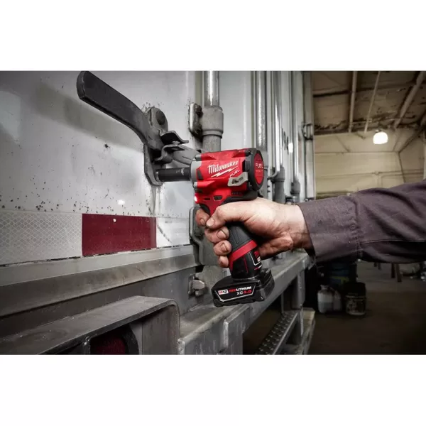 Milwaukee M12 FUEL 12-Volt Lithium-Ion Brushless Cordless Stubby 1/2 in. Impact Wrench with Pin Detent with M12 2.0Ah Battery