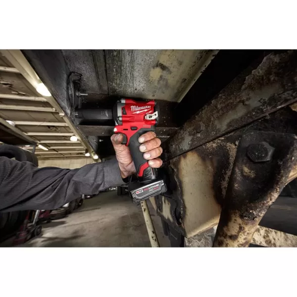 Milwaukee M12 FUEL 12-Volt Lithium-Ion Brushless Cordless Stubby 1/2 in. Impact Wrench Kit with Pin Detent, 2 Batteries and Bag