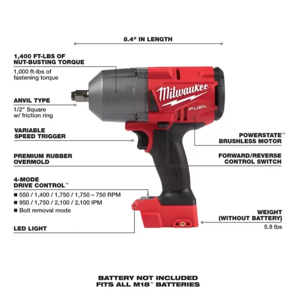 Milwaukee M18 FUEL 18-Volt Lithium-Ion Brushless Cordless 1/2 in. Impact Wrench with Friction Ring (2-Tool)