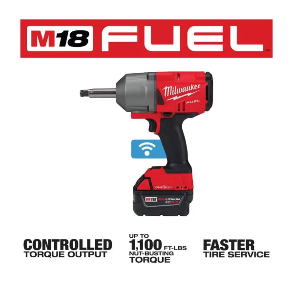 Milwaukee M18 ONE-KEY FUEL 18-Volt Lithium-Ion Brushless Cordless 1/2 in. Impact Wrench with Extended Anvil Kit with 2 Batteries