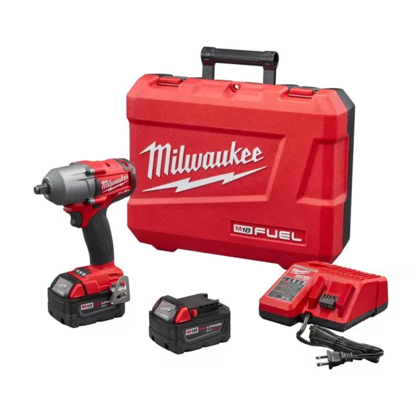 Milwaukee M18 FUEL 18-Volt Lithium-Ion Brushless Cordless Mid Torque 1/2 in. Impact Wrench W/Friction Ring Kit W/(2) 5.0Ah Battery