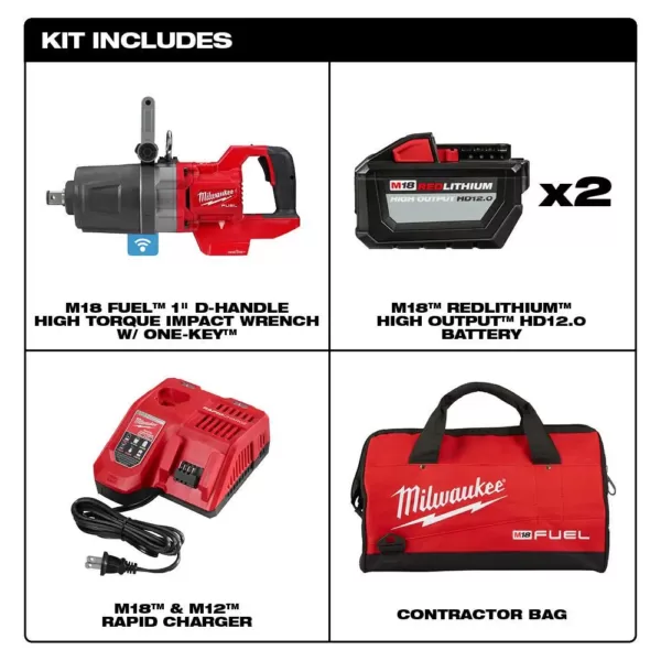 Milwaukee M18 FUEL 18-Volt Lithium-Ion Brushless Cordless 1 in. Impact Wrench with D-Handle Kit with Two 12.0 Ah Batteries