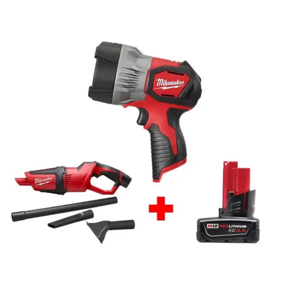 Milwaukee M12 12-Volt Lithium-Ion Cordless 750 Lumens TRUEVIEW LED Spotlight with M12 Compact Vacuum and 3.0 Ah Battery