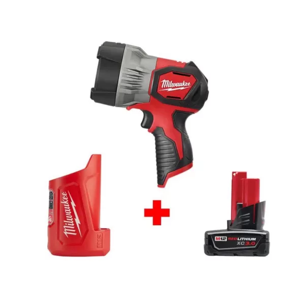 Milwaukee M12 12-Volt Lithium-Ion Cordless 750-Lumen TRUEVIEW LED Spotlight W/ M12 Portable Power Source/Charger & 3.0Ah Battery