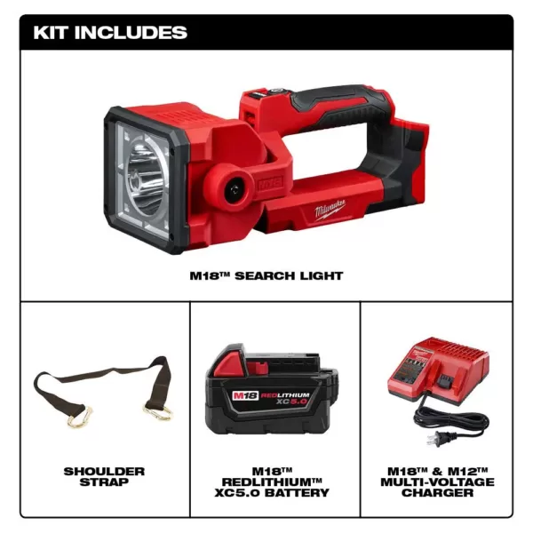 Milwaukee M18 18-Volt Lithium-Ion Cordless Search Light Kit W/(1) 5.0Ah Batteries, Charger