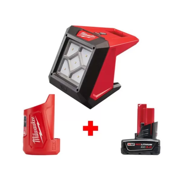 Milwaukee M12 12-Volt Lithium-Ion Cordless 1000-Lumen Rover LED Flood Light W/ M12 Portable Power Source/Charger & 3.0Ah Battery