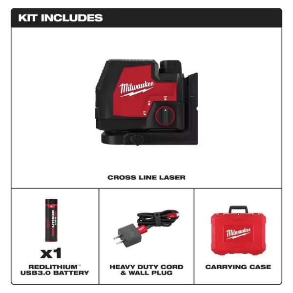 Milwaukee 100 ft. REDLITHIUM Lithium-Ion USB Green Rechargeable Cross Line Laser Level with Charger