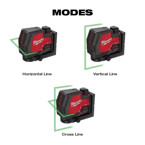 Milwaukee 100 ft. REDLITHIUM Lithium-Ion USB Green Rechargeable Cross Line Laser Level with Charger