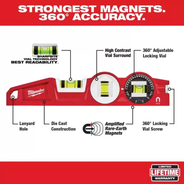 Milwaukee 10 in. /24 in. /48 in. /78 in. REDSTICK Magnetic Box and Torpedo Level Set