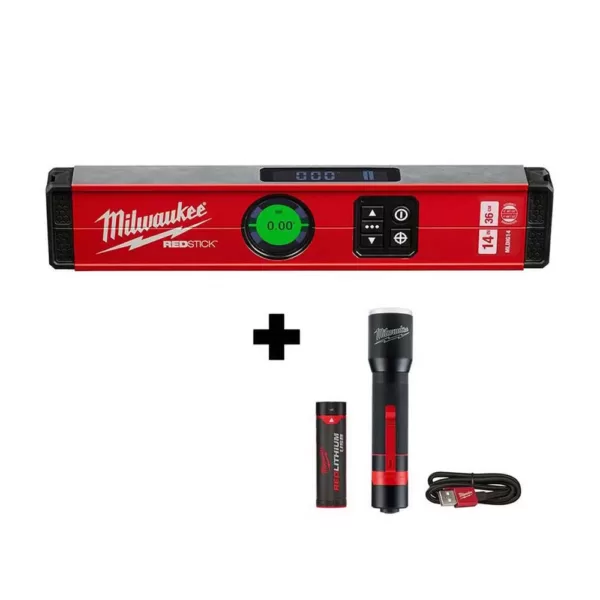 Milwaukee 14 in. Redstick Digital Box Level with Pin-Point Measurement Technology W/ 700 Lumens LED Rechargeable Flashlight