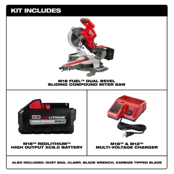 Milwaukee M18 Fuel 18-Volt 10 in. Lithium-Ion Brushless Cordless Dual Bevel Sliding Compound Miter Saw Kit with One 8.0 Ah Battery